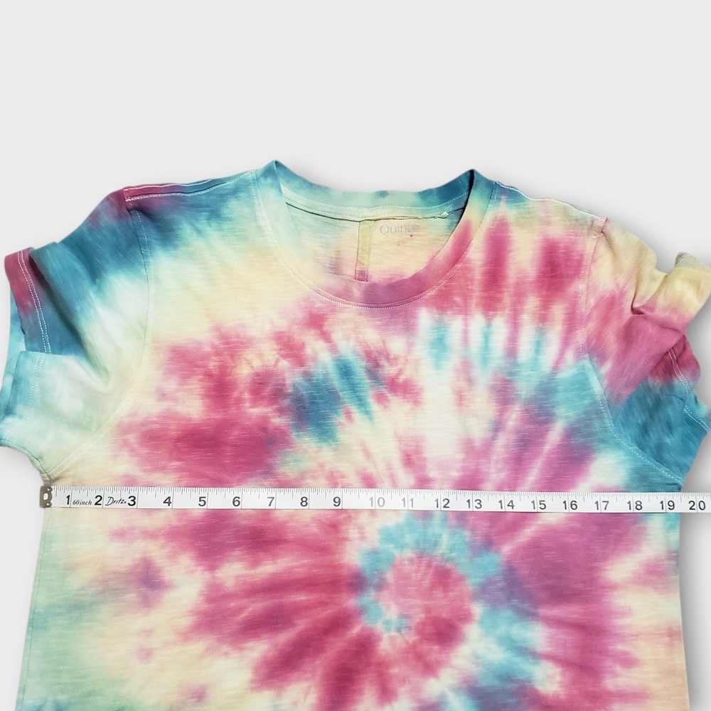 Quince Women Organic Cotton Slub Crewneck Tee Tie Dye Pink Blue Large - Picture 7 of 10